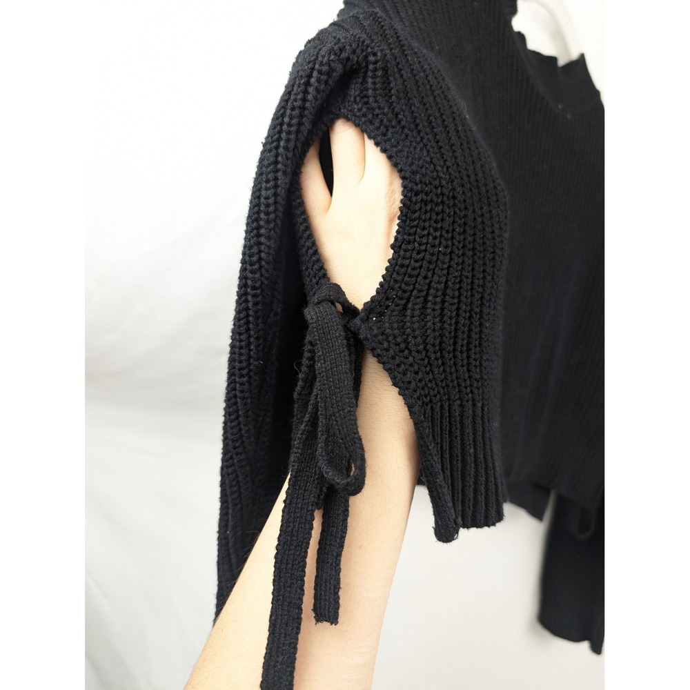 Y2K Whimsigoth Shaker Knit Boxy Crop Sweater Size L Black Grunge Baddie Side Tie - Picture 6 of 8